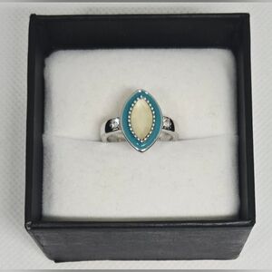 Lia Sophia Silver Tone Marquise Enamel Statement Ring Size 6